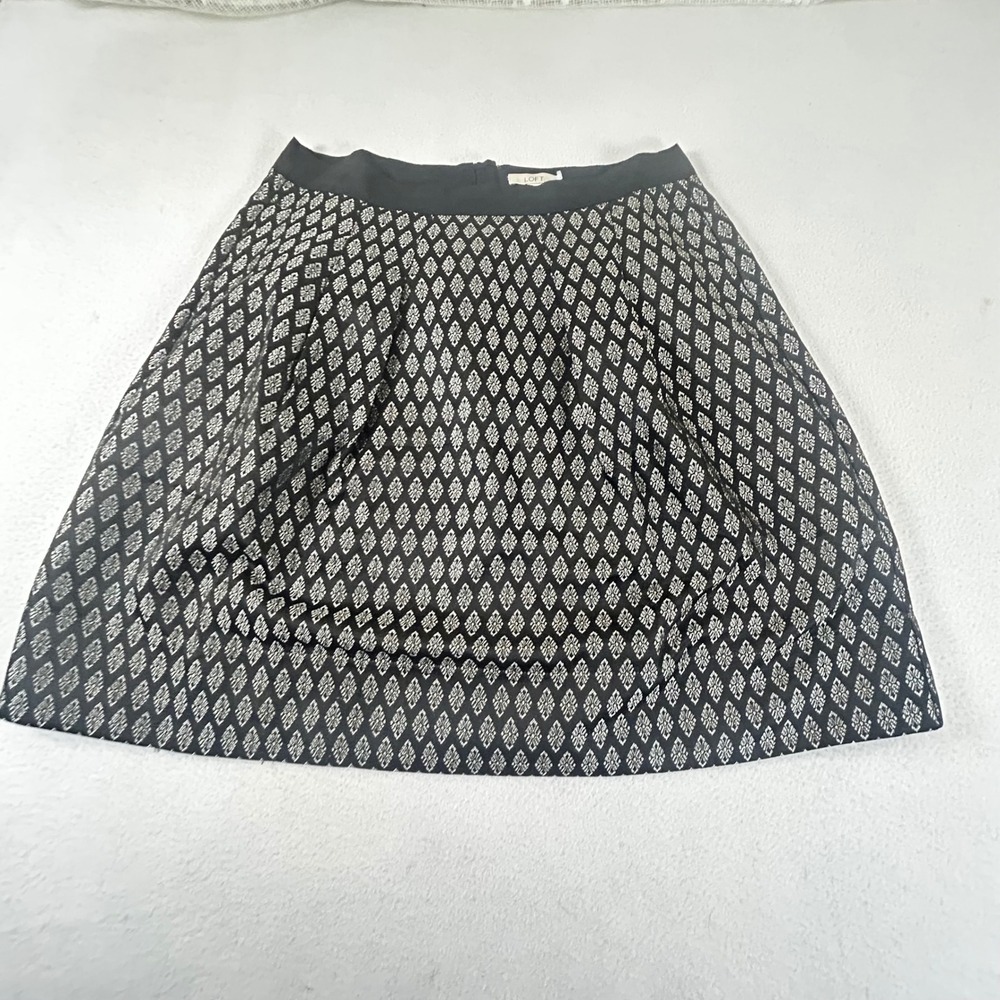 LOFT Women Size 10‎ Black Metallic Diamond Jacquard Skirt A-Line Mini Polyester